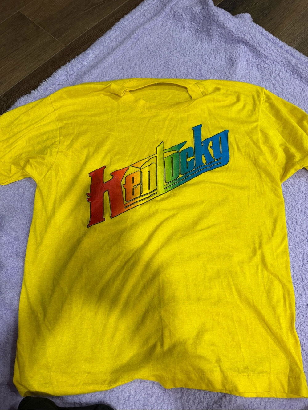 Kentucky Rainbow Logo Graphic T Shirt Adult Vintage Yellow Screen Stars Best USA